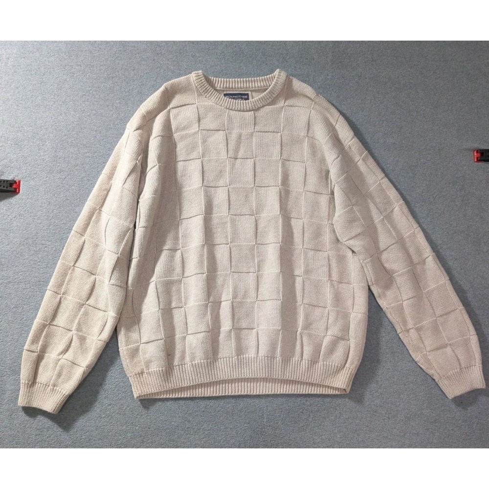 Vintage Roundtree & Yorke Sweater XL Beige Textured Knit Made Hong Kong 90s